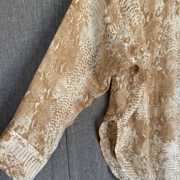 Monday  Barcelona 100%  Linen Tan Snake Print Long Sleeve Oversized Tunic Top - Picture 5 of 10